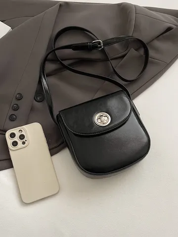 Minimalist PU Leather Women Crossbody Phone Bag Small Square Bag Fashion Daily Shoulder Bag With Metal Lock