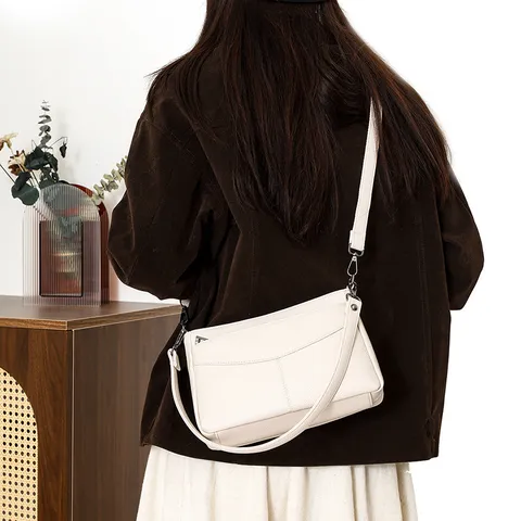 Women Genuine Leather Shoulder Bag Commuter Top Handle Handbag Minimalist Soft Cowhide Crossbody Bag