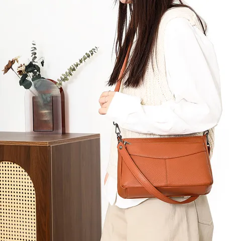 Women Genuine Leather Shoulder Bag Commuter Top Handle Handbag Minimalist Soft Cowhide Crossbody Bag