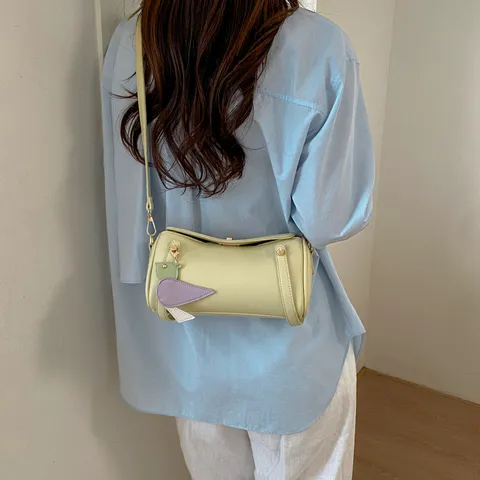 Minimalist PU Leather Cylinder Shoulder Bag Small Crossbody Bag Chic Casual Daily Women Purse Handbag
