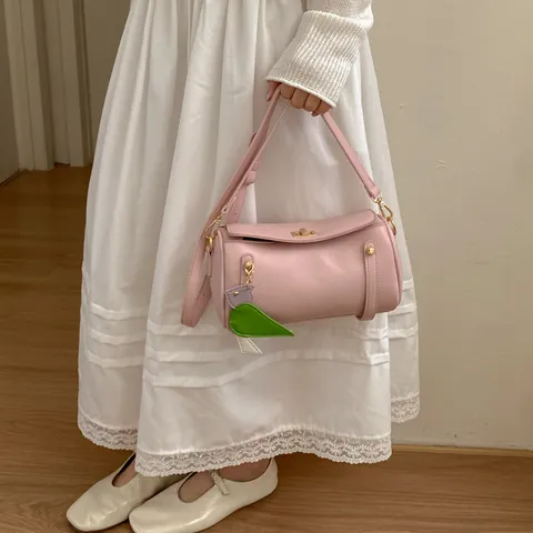 Minimalist PU Leather Cylinder Shoulder Bag Small Crossbody Bag Chic Casual Daily Women Purse Handbag