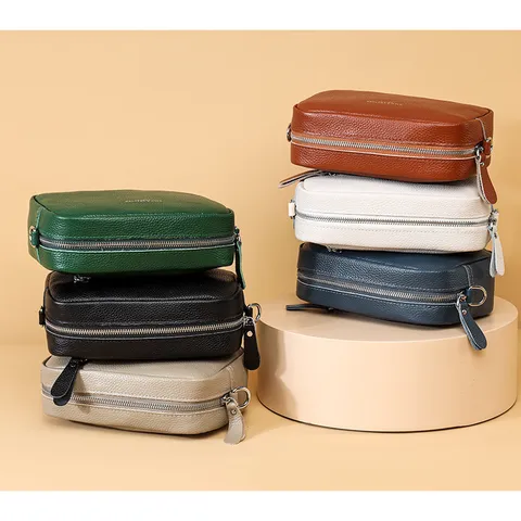 Women PU Leather Crossbody Bag Fashion Casual Multi-Layer Shoulder Bag Vintage Wide Strap Messenger Bag Handbag