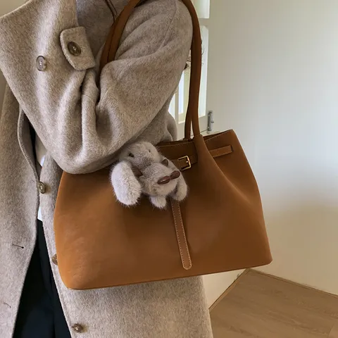 Women PU Leather Tote Bag Large Capacity Casual Shoulder Bag Minimalist Commuter Handbag