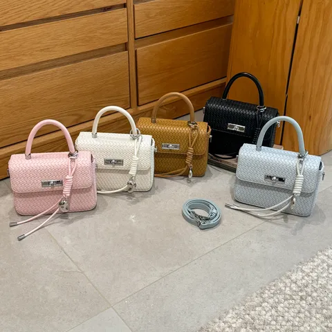 Women Fashion Woven Texture PU Leather Handbag Korean Style Casual Small Square Bag Ladies Single Shoulder Crossbody Bag