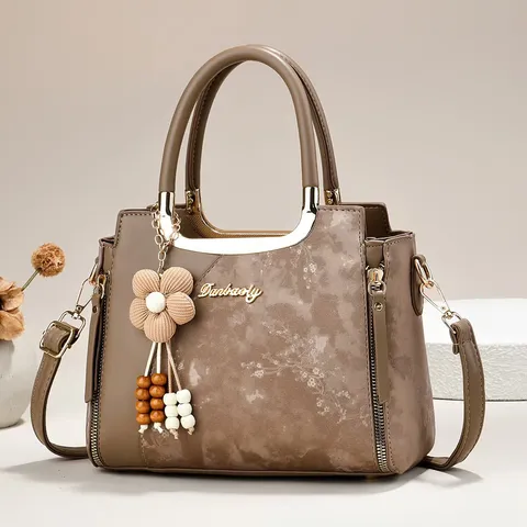 Damen Mode Handtasche PU Leder Spleißen Farbe-Blockierung Top Griff Umhängetasche Lässige Pendler Schultertasche