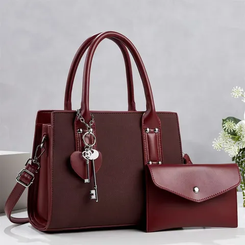Damen PU Leder Henkel Umhängetasche Lässiges Handtaschen Set Mit Kleiner Tasche Und Schlüsselanhänger Modische Pendler Schultertasche