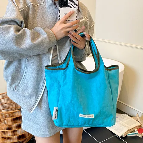 Bolso Tote Casual de PU para Mujer Simple Color Sólido Gran Capacidad Plegable Bolso de Compras para el Diario