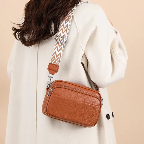 Women Cowhide Leather Shoulder Bag Multi Layer Crossbody Bag Large Capacity Casual Commuter Handbag For Women