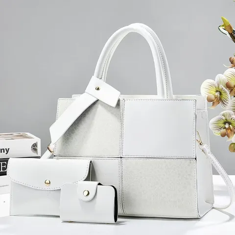 Damen PU Leder Tote Bag Passendes Handtasche Set Lässige Patchwork Pendler Umhängetasche Tägliche Handtasche