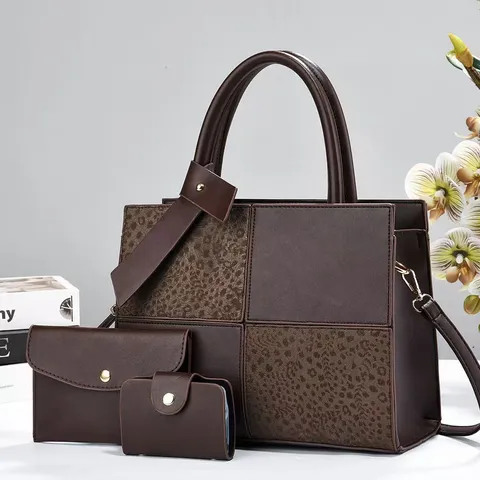 Damen PU Leder Tote Bag Passendes Handtasche Set Lässige Patchwork Pendler Umhängetasche Tägliche Handtasche
