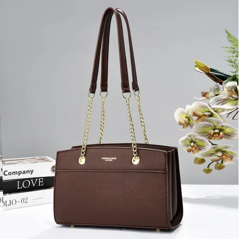 Borsa a Mano Commuter in Pelle PU di Grande Capacità da Donna Elegante Borsa a Tracolla con Catena in Metallo Borsa Tote Casual Giornaliera