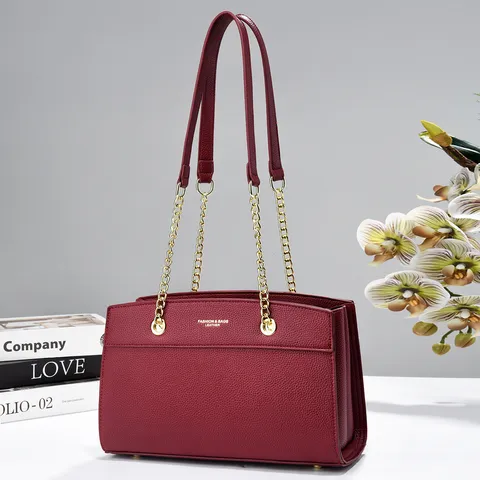 Borsa a Mano Commuter in Pelle PU di Grande Capacità da Donna Elegante Borsa a Tracolla con Catena in Metallo Borsa Tote Casual Giornaliera