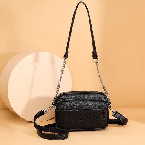 Women's Genuine Leather Shoulder Bag Retro Soft Leather Crossbody Bag Small Square Bag Top Layer Cowhide Chain Handbag
