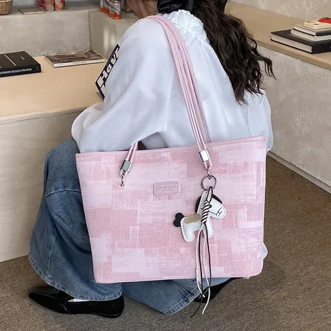 Damen Große Kapazität PU Leder Tragetasche Geometrischer Druck Pendler Umhängetasche Lässige Handtasche Mit Pferd Anhänger