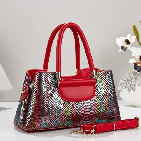 Damen Mode Laser Schlangenhaut Tote Tasche PU Leder Mehrschichtig Casual Tägliche Pendler Schulter Top Griff Tasche