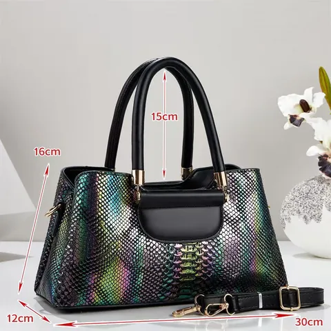 Damen Mode Laser Schlangenhaut Tote Tasche PU Leder Mehrschichtig Casual Tägliche Pendler Schulter Top Griff Tasche