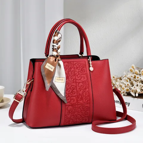 Chinesischer Stil Geprägtes PU-Leder Top-Handle Tasche Vintage Pendler Große Umhängetasche Damen Mode Handtasche