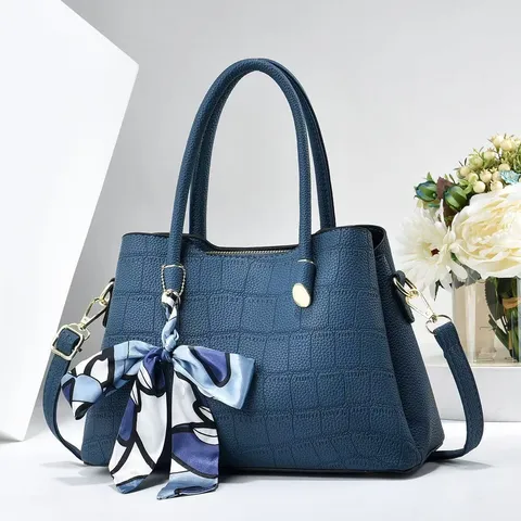 Damen Mode PU Leder Krokodil Muster Tote Tasche Große Kapazität Handtasche Lässige Schultertasche Mit Schal-Accessoire