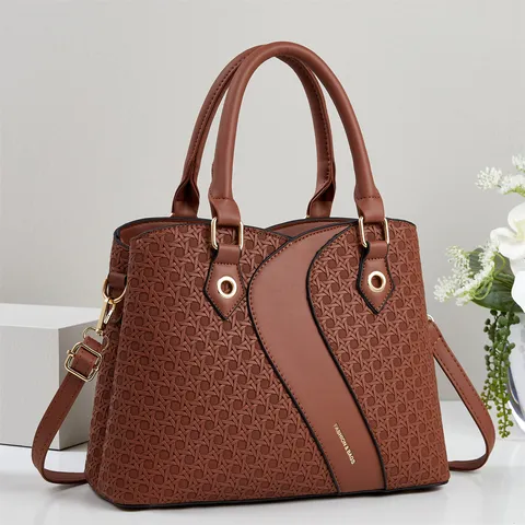 Damen Große Kapazität PU Leder Handtasche Mode Farbblock Spleißen Pendeln Umhängetasche Top Griff Schultertasche