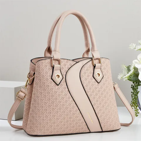 Damen Große Kapazität PU Leder Handtasche Mode Farbblock Spleißen Pendeln Umhängetasche Top Griff Schultertasche