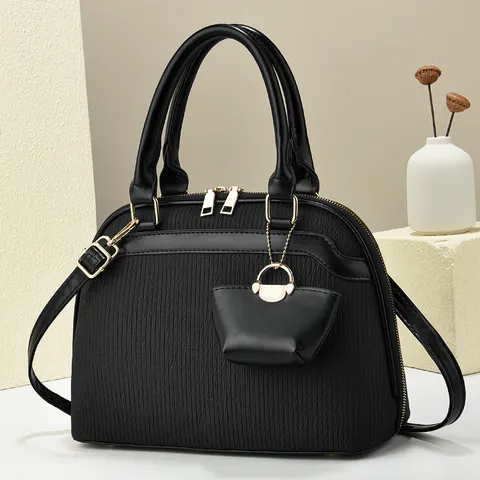 Women Fashion PU Leather Shell Bag Vintage Casual Solid Color Shoulder Crossbody Bag With Mini Pouch Pendant