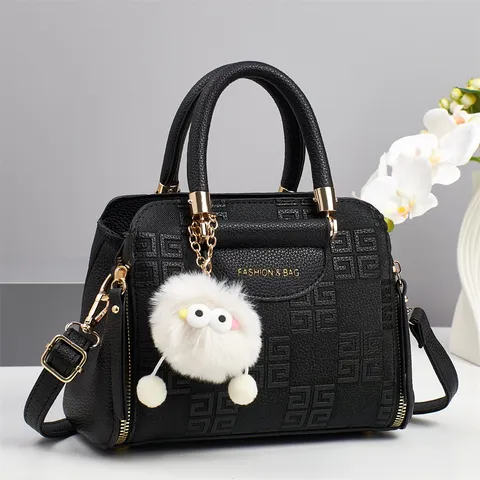 Damen PU Leder Handtasche Große Kapazität Casual Tote Umhängetasche Urban Minimalistisch Chic Top Handle Bag Mit Süßem Anhänger