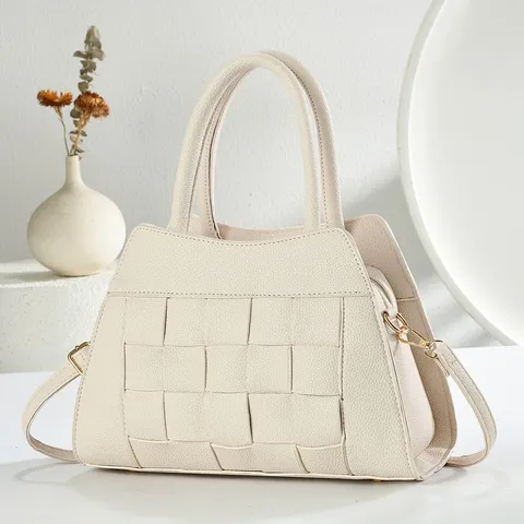 Sac à Main Tissé en Cuir PU Mode Femme Classique Rétro Poignée Supérieure Sac Bandoulière Sac Cabas Décontracté