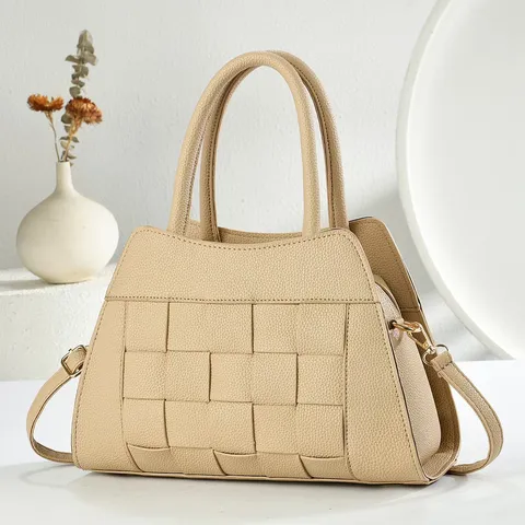 Sac à Main Tissé en Cuir PU Mode Femme Classique Rétro Poignée Supérieure Sac Bandoulière Sac Cabas Décontracté
