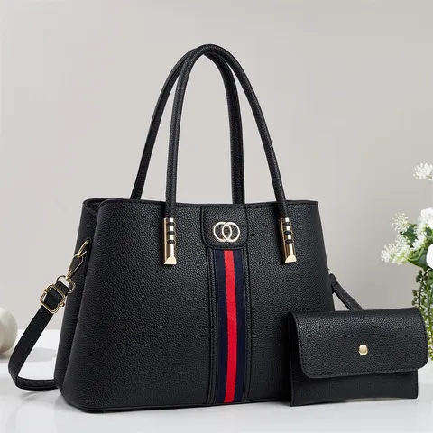 Damen Mode PU Leder Tote Tasche Zweiteiliges Set Kontrastfarben Naht Große Kapazität Henkeltasche Schulter