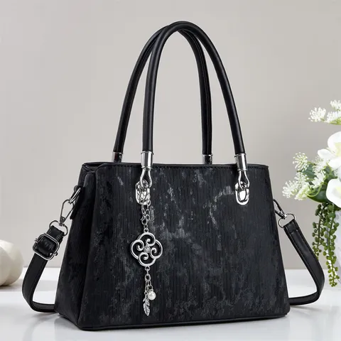 Damen PU-Leder Umhängetasche Vintage Gestreifte Henkeltasche Große Kapazität Casual Handtasche