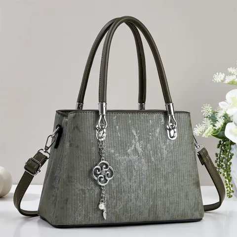 Damen PU-Leder Umhängetasche Vintage Gestreifte Henkeltasche Große Kapazität Casual Handtasche