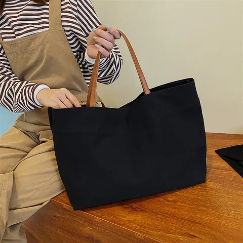 Large Capacity Canvas Tote Bag Women Minimalist Casual Handbag Simple Commuter Shoulder Bag University Students School Daily Travel Bag