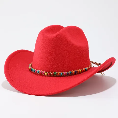 Chapeau de Cowboy Occidental en Feutre de Laine Unisexe Vintage Fedora Jazz Cap Avec Bande de Chapeau perlée Protection Solaire Extérieure Mode Chapeau