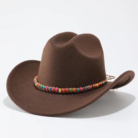 Chapeau de Cowboy Occidental en Feutre de Laine Unisexe Vintage Fedora Jazz Cap Avec Bande de Chapeau perlée Protection Solaire Extérieure Mode Chapeau