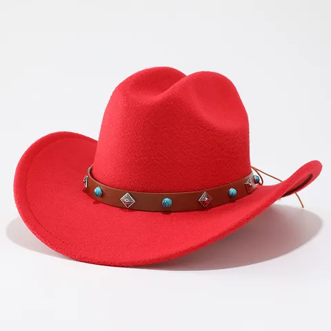 Rétro Chapeau de Cowboy Occidental Feutre de Laine Chapeau Fedora à Large Bord Chapeau Jazz Style Ethnique Chapeau de Soleil Hiver Automne Pour Hommes Femmes