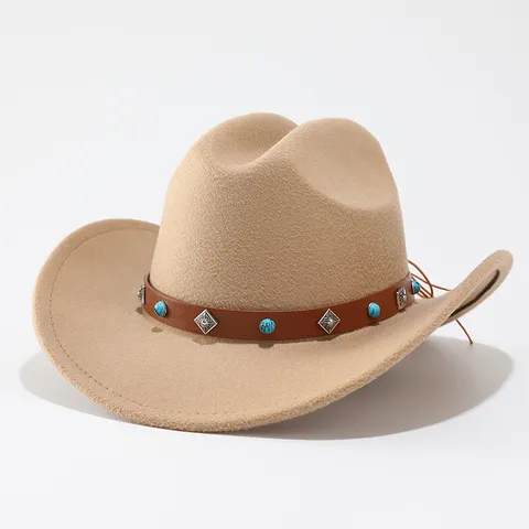 Rétro Chapeau de Cowboy Occidental Feutre de Laine Chapeau Fedora à Large Bord Chapeau Jazz Style Ethnique Chapeau de Soleil Hiver Automne Pour Hommes Femmes