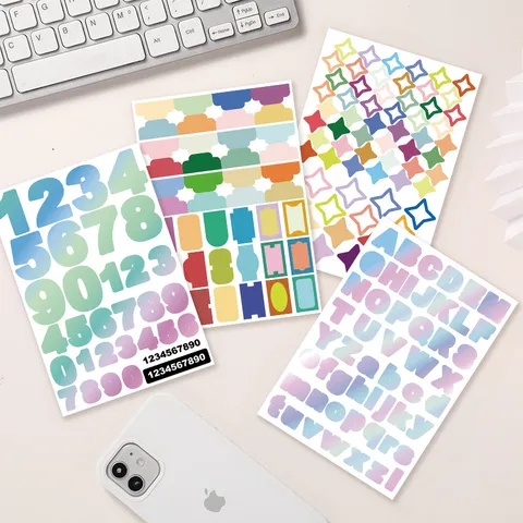 Colorful Index Stickers Alphabet Number Decorative Labels Set For Kids School Stationery Waterproof Synthetic Paper Sticker
