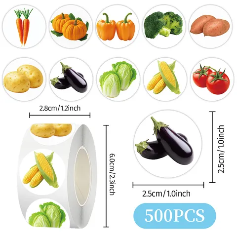 Realistische Groente Stickers Rol Voor Kinderen Educatieve Voedsel Cognitie Ronde Sticker Decoratieve Afdichting Labels