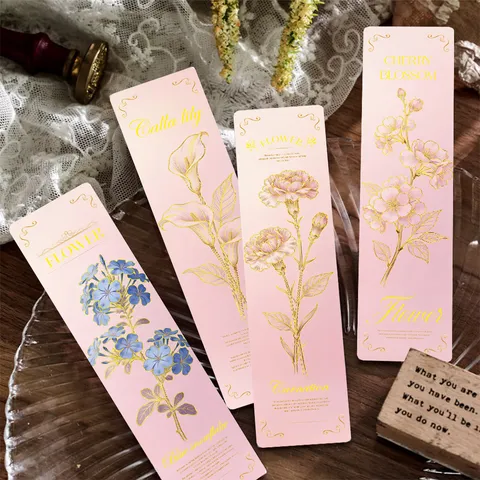 Floral Decorative Paper Bookmarks Cute Gold Stamping Reading Stationery For DIY Craft