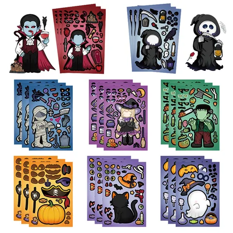Halloween DIY Pegatinas de Cambio de Cara Set Cartoon Puzzle Pegatina Regalos de Fiesta