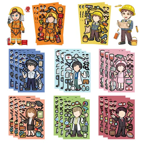 DIY Face Puzzle Stickers Cartoon Professional Career Characters Educational Game Self Adhesive Sticker For Kids School
