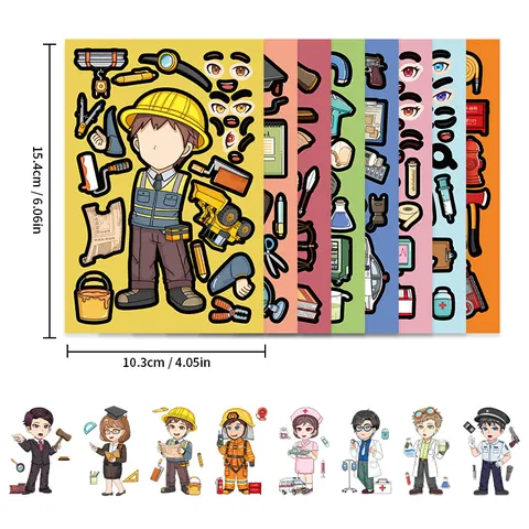 DIY Face Puzzle Stickers Cartoon Professional Career Characters Educational Game Self Adhesive Sticker For Kids School