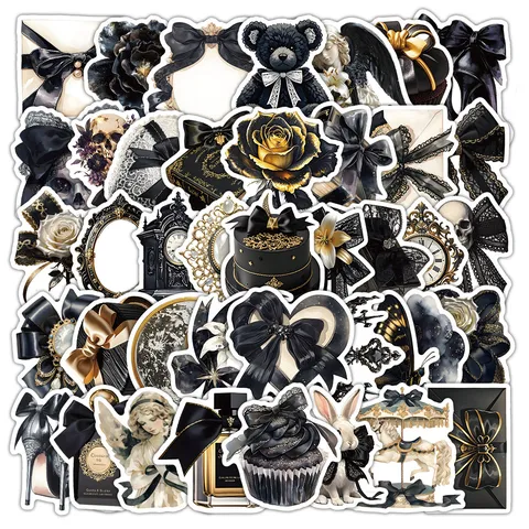 Gothic Black Gold Ribbon Waterproof Stickers Aesthetic Dark Style Decals For Luggage Laptop Notebook Journal DIY Decoration