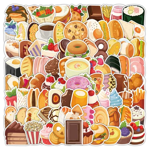 Niedliche Cartoon-Essen Wasserdichte Aufkleber Dessert Kuchen Schokolade Graffiti Abziehbilder Für Wasserflasche Laptop Dekoration