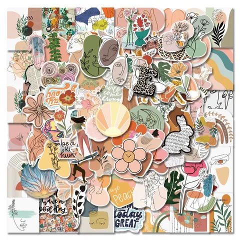 Bohemische Wasserdichte Vinyl Aufkleber Ästhetische Pflanze Florale Kunst Abziehbilder Für Laptop Wasserflasche Koffer