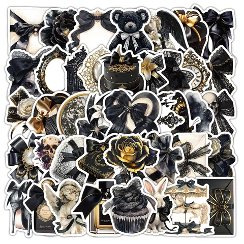 Gothic Black Gold Ribbon Waterproof Stickers Aesthetic Dark Style Decals For Luggage Laptop Notebook Journal DIY Decoration