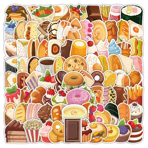 Niedliche Cartoon-Essen Wasserdichte Aufkleber Dessert Kuchen Schokolade Graffiti Abziehbilder Für Wasserflasche Laptop Dekoration