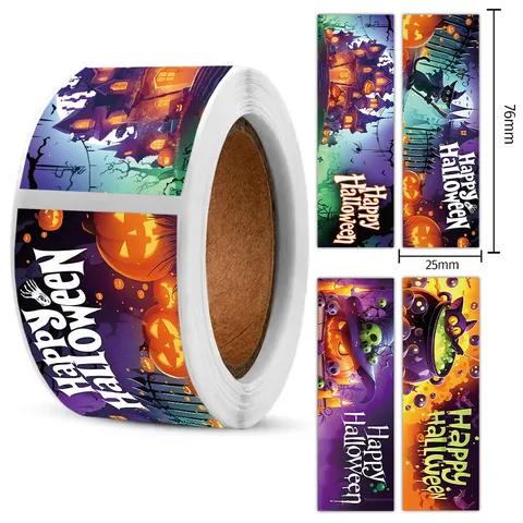 Halloween Rollenaufkleber Cartoon Gruseliger Kürbis Geist Skelett Kunstdruckpapier Siegelaufkleber Für Tagebuch Geschenkverpackung Dekor