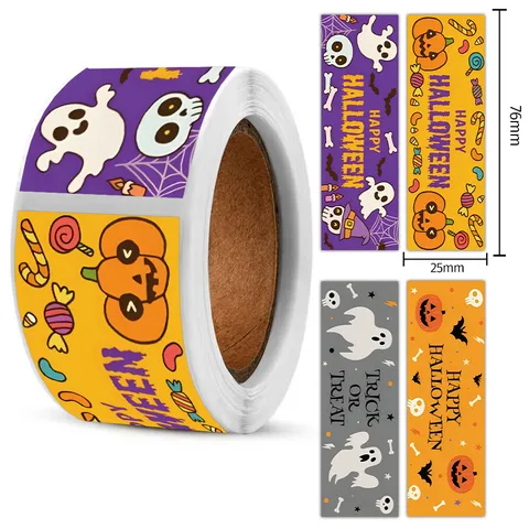 Halloween Rollenaufkleber Cartoon Gruseliger Kürbis Geist Skelett Kunstdruckpapier Siegelaufkleber Für Tagebuch Geschenkverpackung Dekor