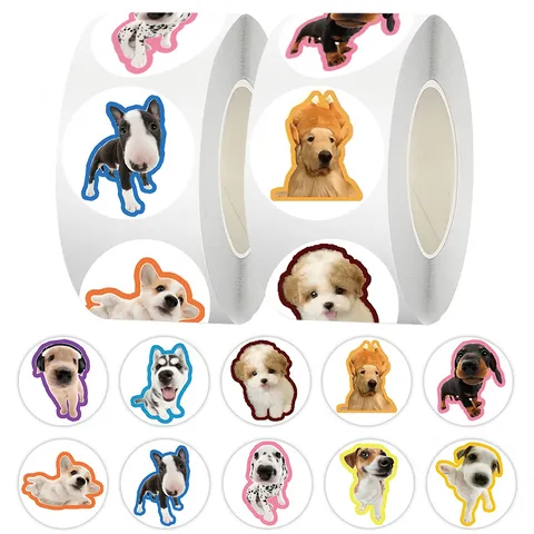 Süße Tier-Aufkleber Rolle Realistische Katzen- und Hunde-Kopf-Avatare Runde Aufkleber Für Kinder Tagebuch Scrapbooking Bürobedarf